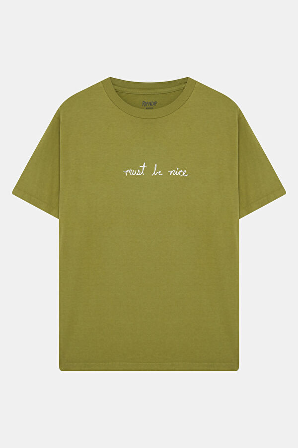 Relax Kalıp Yeşil Bisiklet Yaka Baskılı Erkek T-Shirt