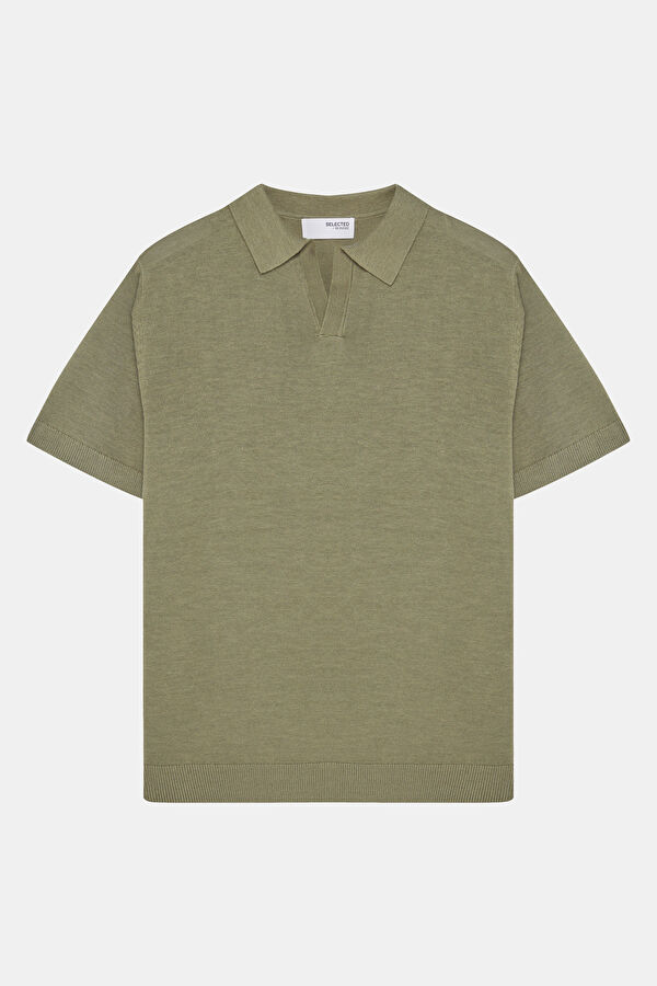 Yeşil Polo Yaka Keten Pamuk Erkek T-Shirt