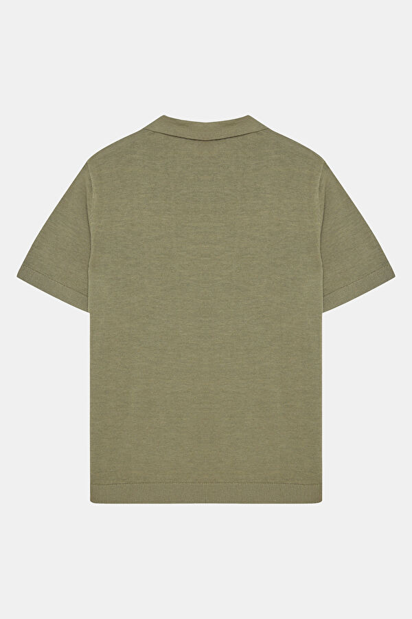 Yeşil Polo Yaka Keten Pamuk Erkek T-Shirt 2