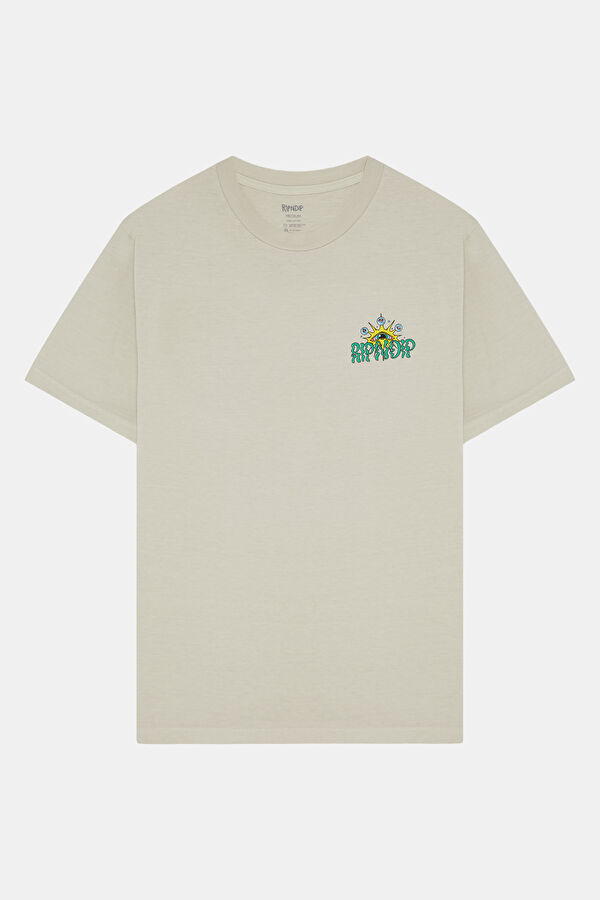Relax Kalıp Krem Bisiklet Yaka Baskılı Erkek T-Shirt