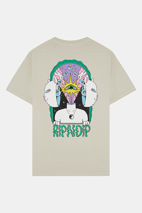 Relax Kalıp Krem Bisiklet Yaka Baskılı Erkek T-Shirt 2