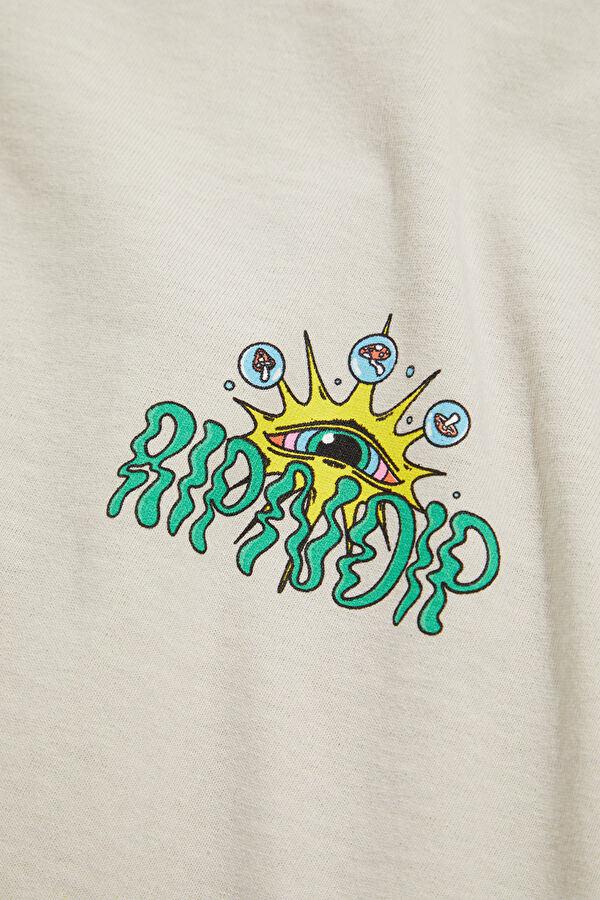 Relax Kalıp Krem Bisiklet Yaka Baskılı Erkek T-Shirt 4