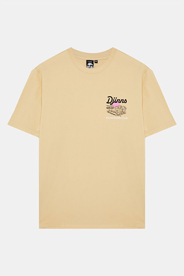 Relax Kalıp Krem Bisiklet Yaka Baskılı Erkek T-Shirt