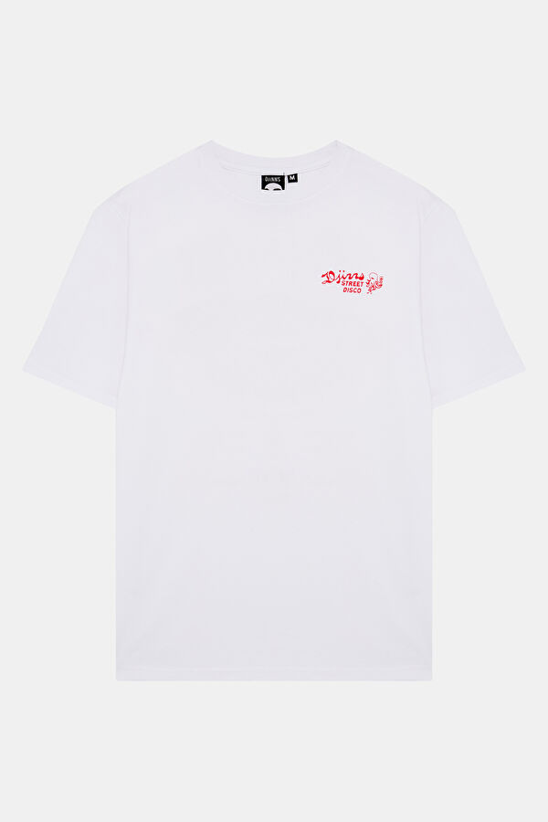 Relax Kalıp Beyaz Bisiklet Yaka Baskılı Erkek T-Shirt