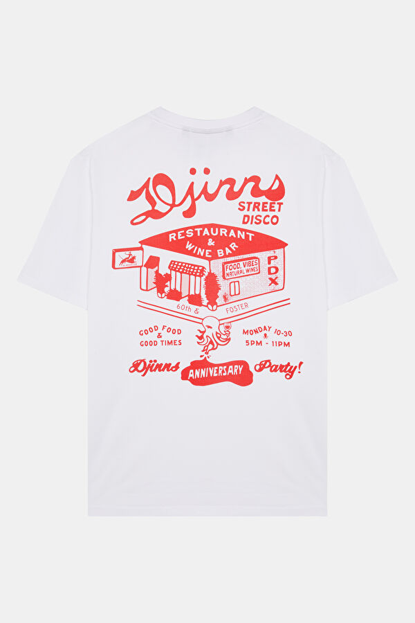Relax Kalıp Beyaz Bisiklet Yaka Baskılı Erkek T-Shirt 2