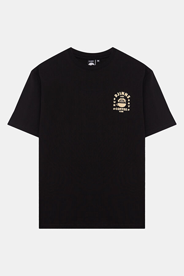 Relax Kalıp Siyah Bisiklet Yaka Baskılı Erkek T-Shirt