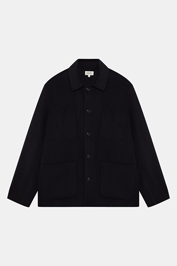 Navy Blue Buttoned Wool Men's Jacket