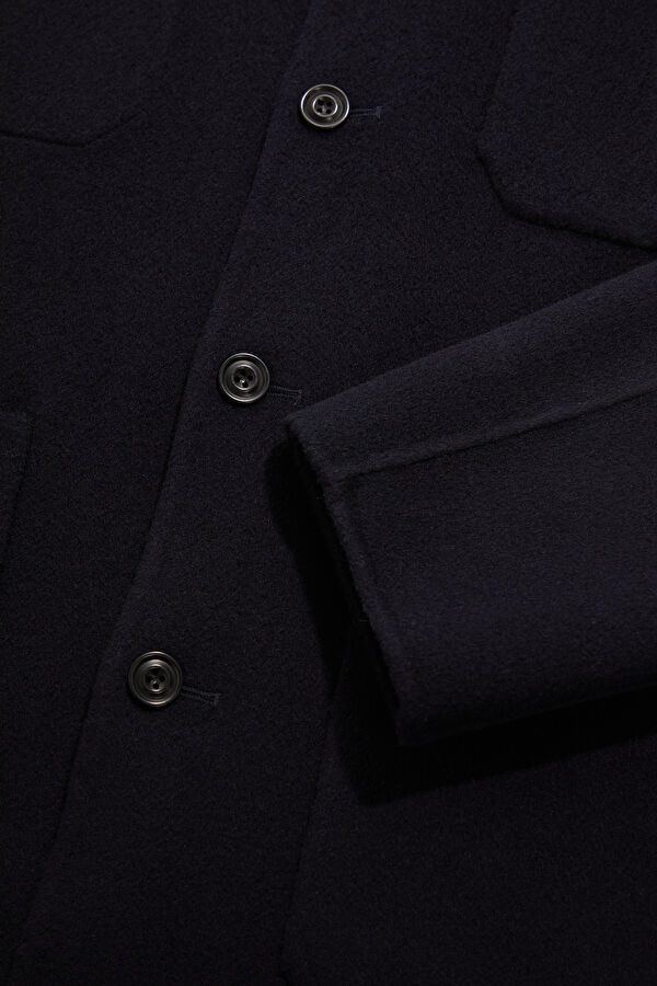Navy Blue Buttoned Wool Men's Jacket 4