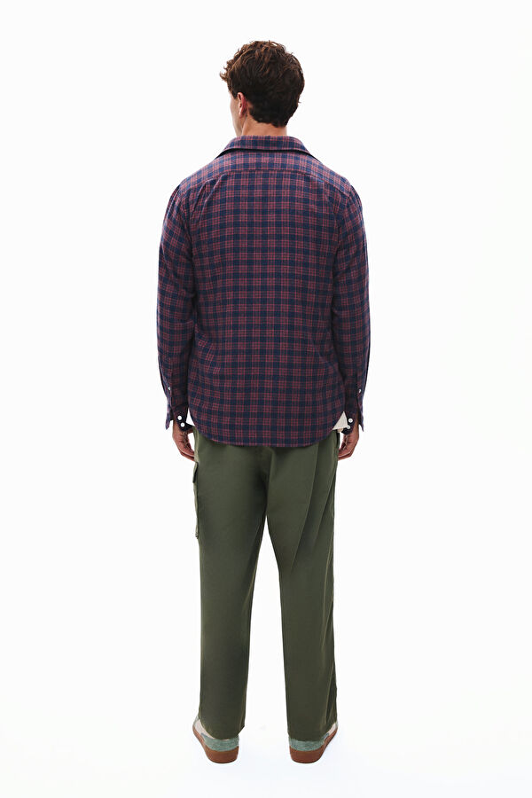 Navy Blue Plaid Flannel Men's Shirt 2