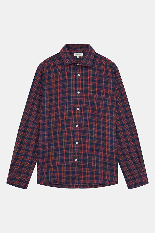 Navy Blue Plaid Flannel Men's Shirt 3