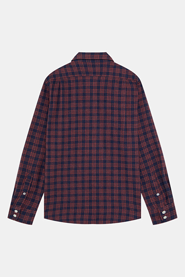 Navy Blue Plaid Flannel Men's Shirt 4