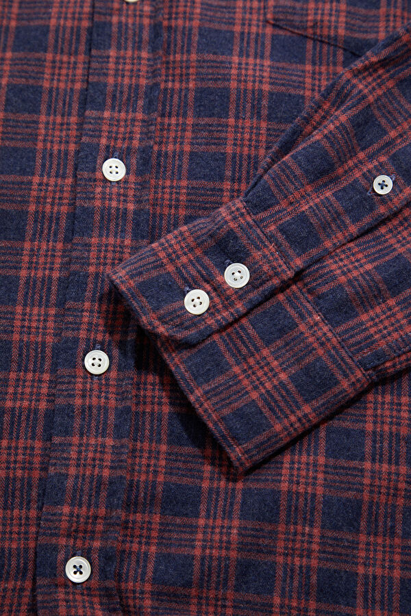 Navy Blue Plaid Flannel Men's Shirt 6