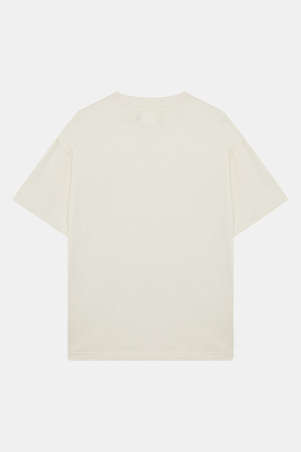 Relax Kalıp Krem Bisiklet Yaka Baskılı Erkek T-Shirt 2