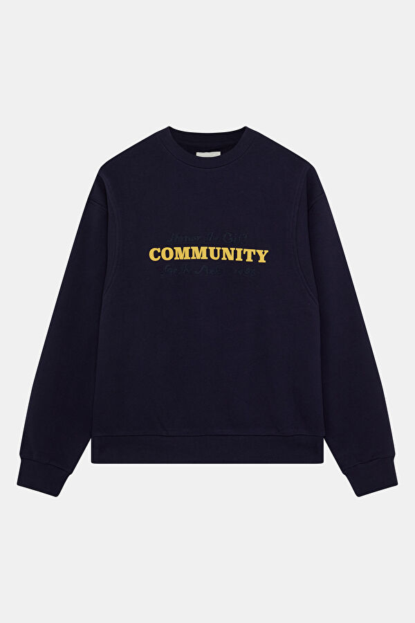 Lacivert Relax Kalıp Bisiklet Yaka Erkek Sweatshirt