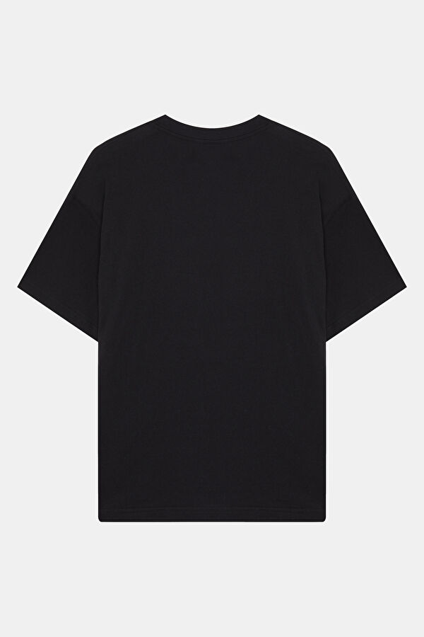 Relax Kalıp Siyah Bisiklet Yaka Baskılı Erkek T-Shirt 2