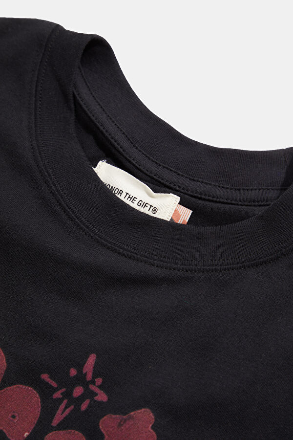 Relax Kalıp Siyah Bisiklet Yaka Baskılı Erkek T-Shirt 3