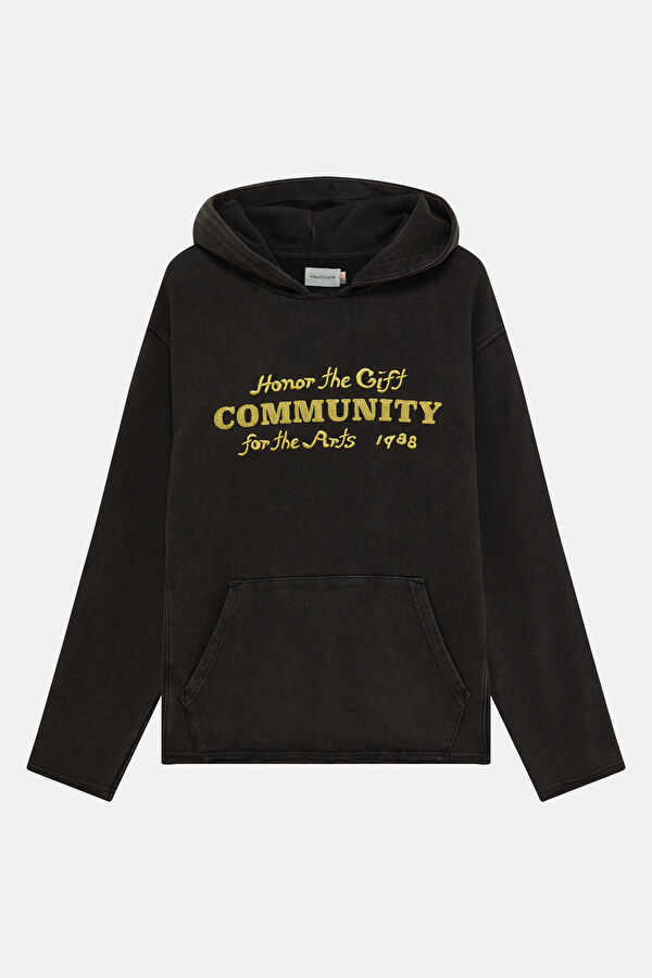 Siyah Relax Kalıp Kapuşonlu Erkek Sweatshirt