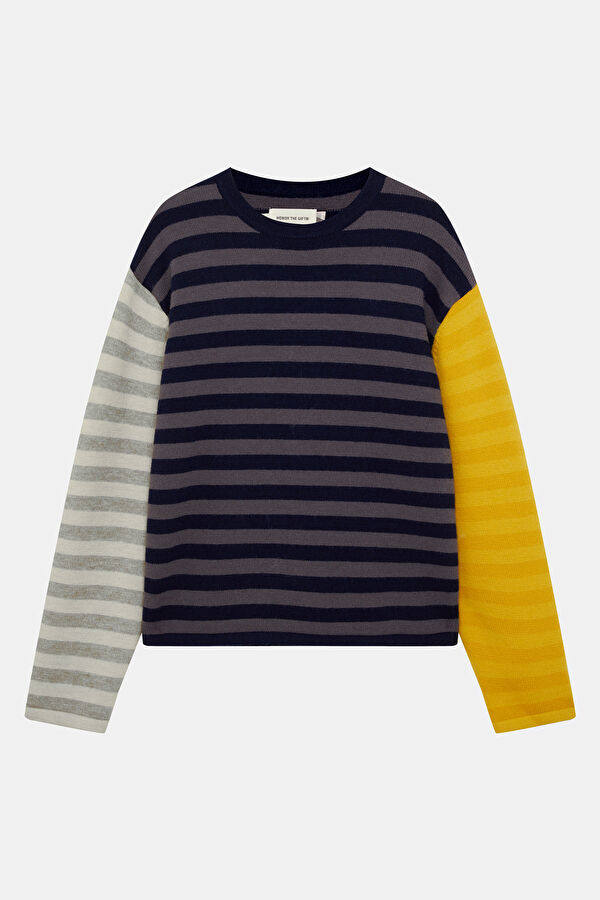Navy Striped Polyester Acrylic Men's Sweater