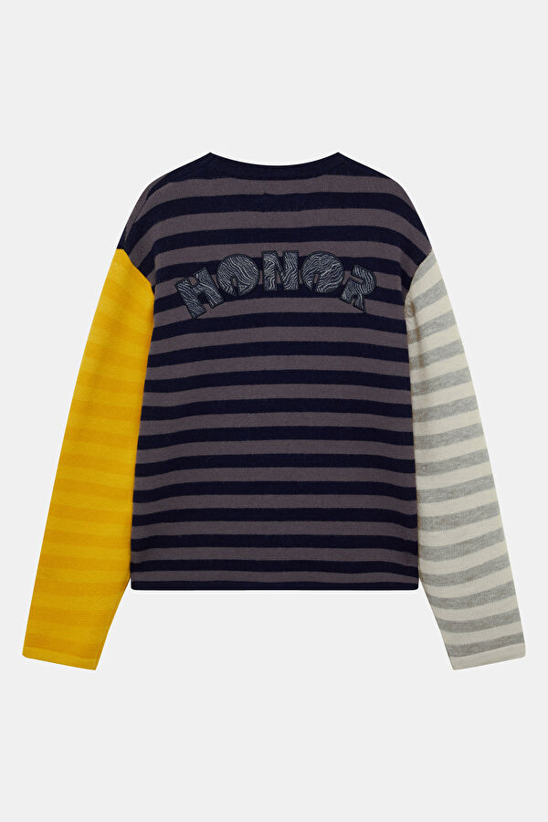 Navy Striped Polyester Acrylic Men's Sweater 2