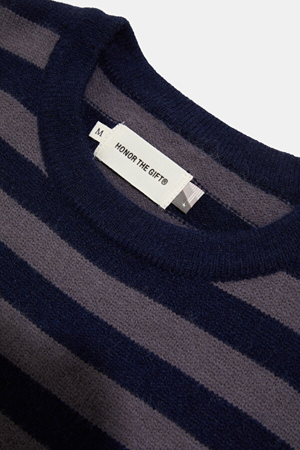 Navy Striped Polyester Acrylic Men's Sweater 3