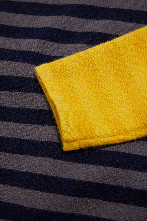 Navy Striped Polyester Acrylic Men's Sweater 4