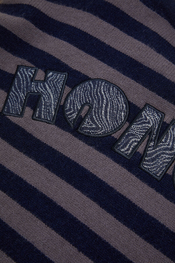 Navy Striped Polyester Acrylic Men's Sweater 5