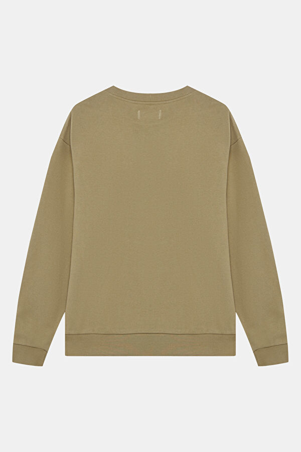 Relax Kalıp Haki Bisiklet Yaka Erkek Sweatshirt 2