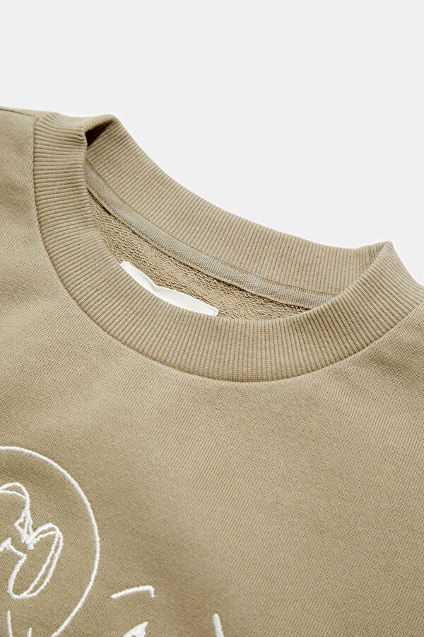 Relax Kalıp Haki Bisiklet Yaka Erkek Sweatshirt 3