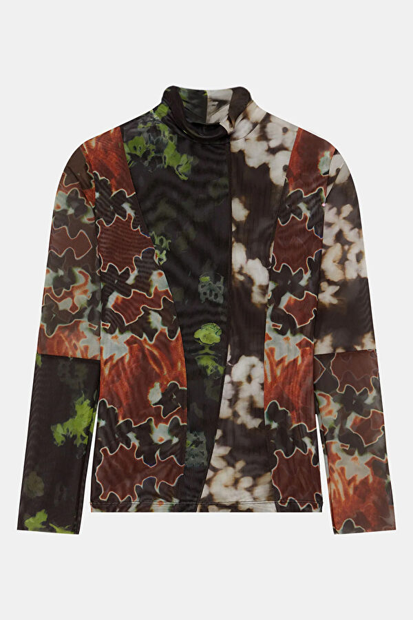 Colorful Patterned Long-Sleeved Women's Blouse