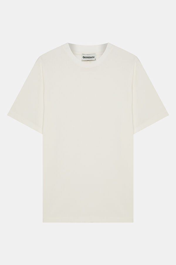 Relax Kalıp Ekru Bisiklet Yaka Erkek T-Shirt