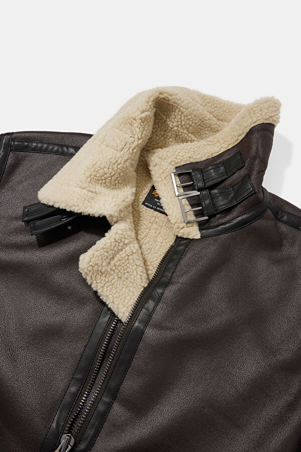 Brown Men's Faux Fur Collar Coat 6