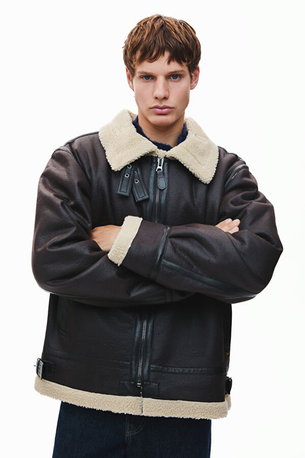 Brown Men's Faux Fur Collar Coat