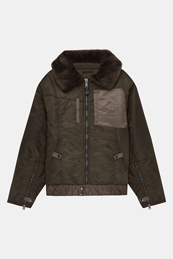 Brown Men's Faux Fur Collar Coat