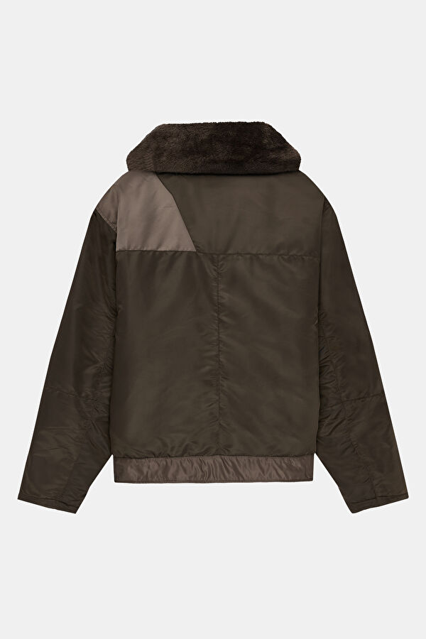 Brown Men's Faux Fur Collar Coat 2