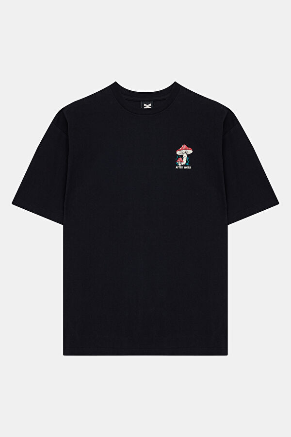 Relaxed Fit Black Crew Neck Printed Men's T-Shirt