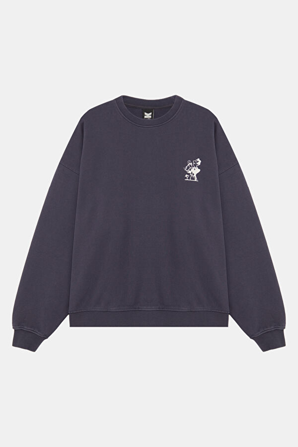 Lacivert Relax Kalıp Bisiklet Yaka Erkek Sweatshirt