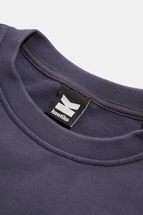 Lacivert Relax Kalıp Bisiklet Yaka Erkek Sweatshirt 3