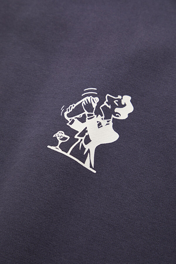 Lacivert Relax Kalıp Bisiklet Yaka Erkek Sweatshirt 4