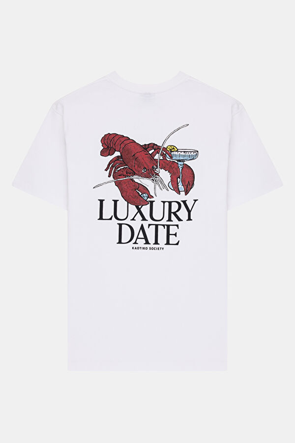Relax Kalıp Beyaz Bisiklet Yaka Baskılı Erkek T-Shirt 2