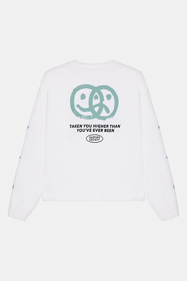 Oversize Beyaz Bisiklet Yaka Baskılı Erkek T-Shirt 2