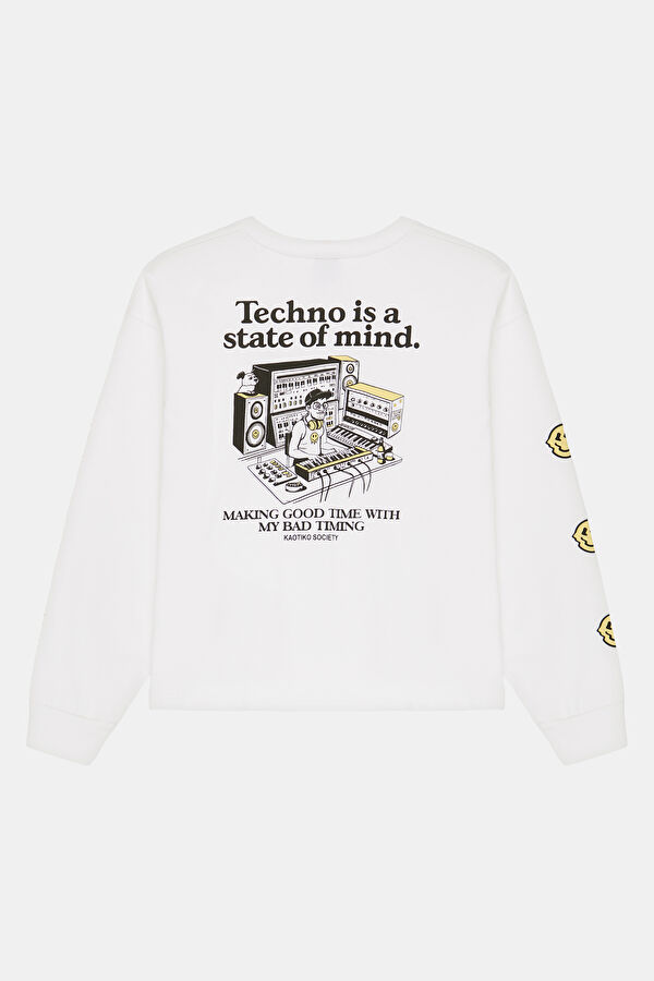 Relax Kalıp Beyaz Bisiklet Yaka Baskılı Erkek T-Shirt 2