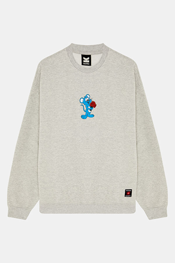 Gri Oversize Bisiklet Yaka Erkek Sweatshirt
