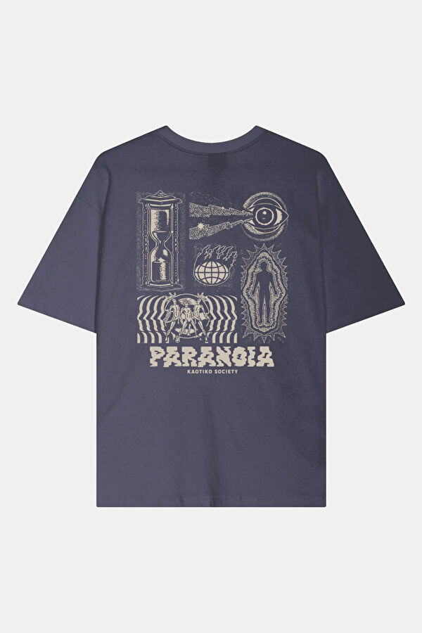 Relax Kalıp Mavi Bisiklet Yaka Baskılı Erkek T-Shirt 2