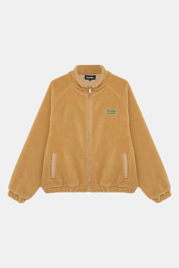 Beige Oversize Stand-Up Collar Men's Sweatshirt