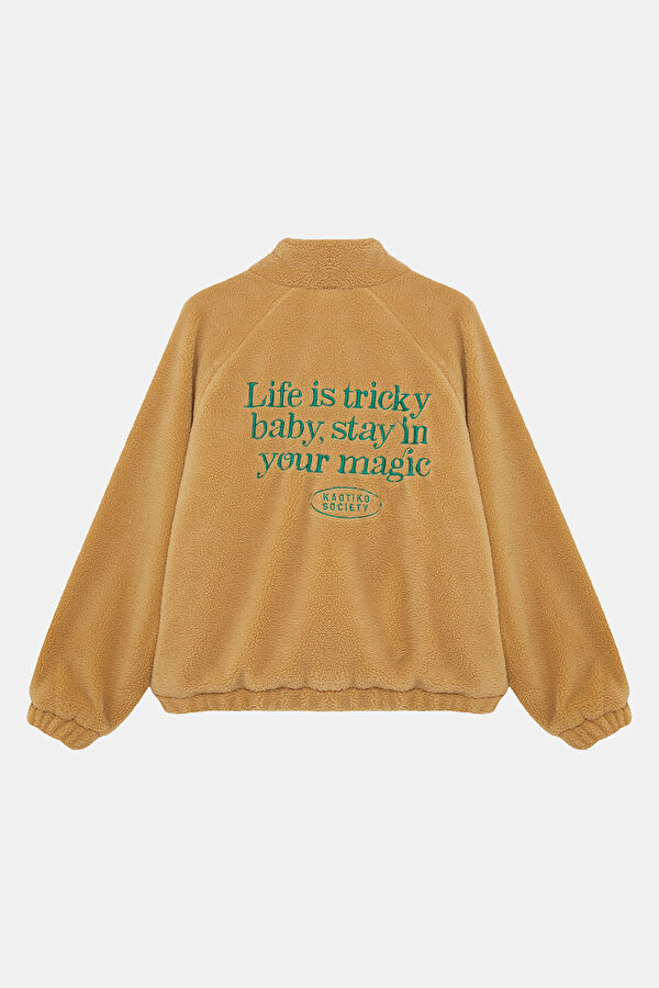 Beige Oversize Stand-Up Collar Men's Sweatshirt 2