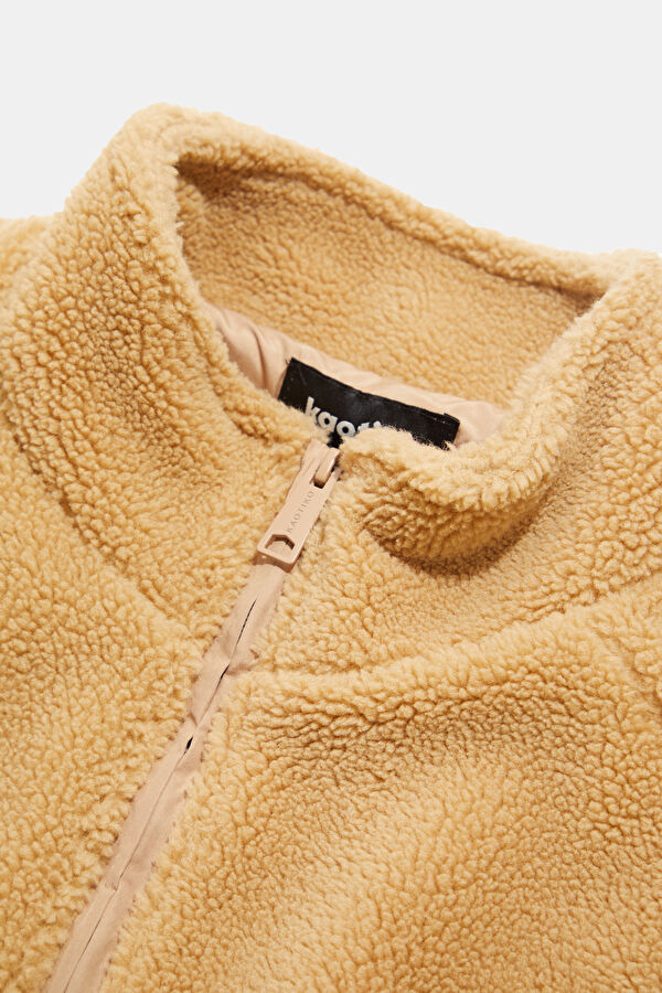Beige Oversize Stand-Up Collar Men's Sweatshirt 3