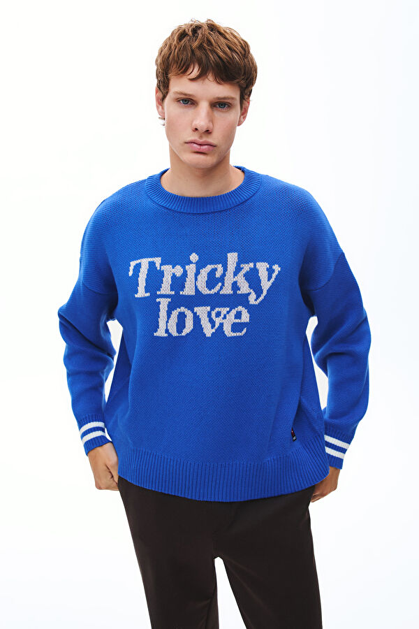 Mavi Oversize Bisiklet Yaka Erkek Sweatshirt