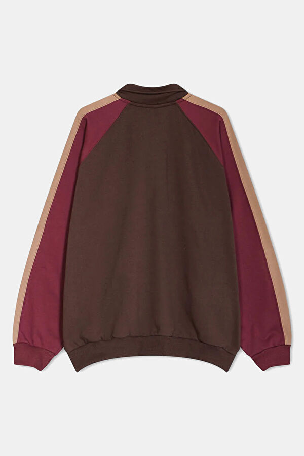 Koyu Kahve Oversize Polo Yaka Erkek Sweatshirt 2