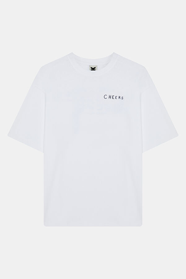 Relax Fit White Crew Neck Printed Men's T-Shirt