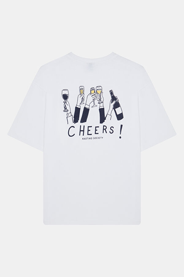 Relax Fit White Crew Neck Printed Men's T-Shirt 2